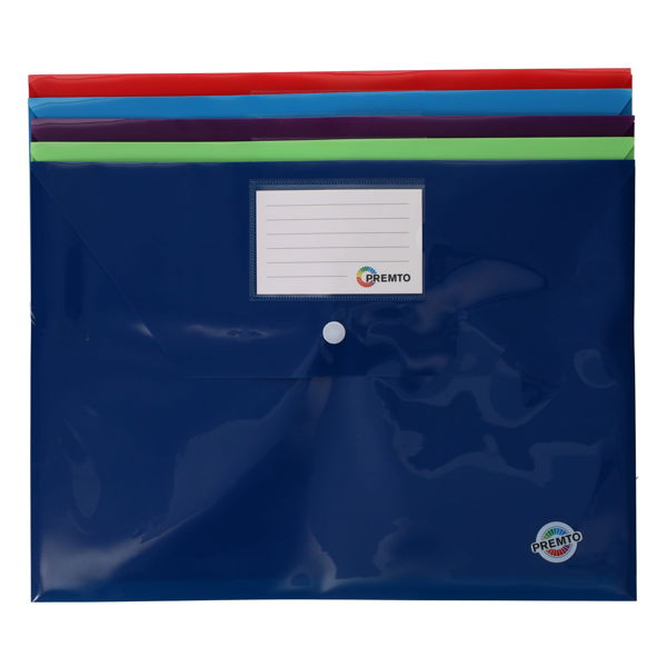 Premto A4 Button Document Wallets - Assorted Pack of 5