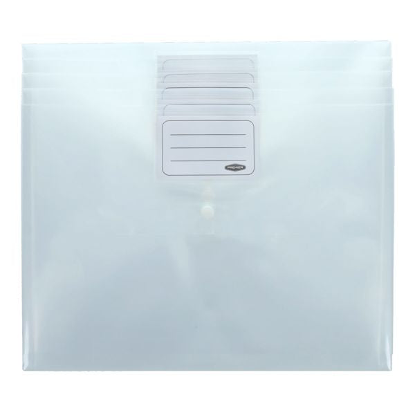 Premier Office A4 Clear Bag Button Wallets - Pack 5