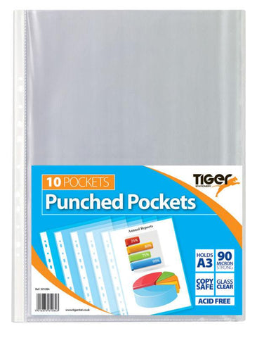 Tiger A3 Portrait Punched Poly Pockets - Pack of 10