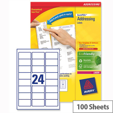 Avery Laser Address Labels Quick PEEL 64x33.86mm 24 Per Sheet White (2400 Pack)