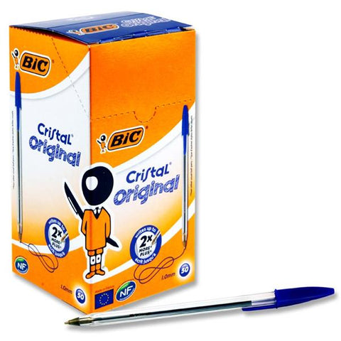 BIC Cristal Original Ballpoint Pen Medium 0.4 mm Blue Pack of 50