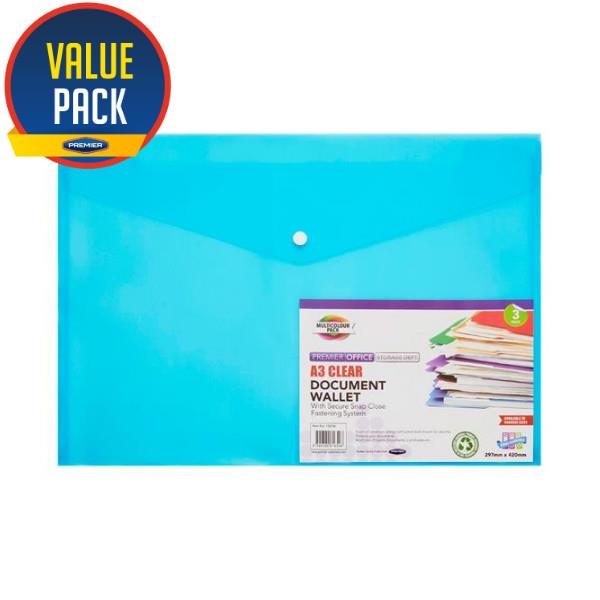 Premier Office A3 Button Document Wallets Pack 3