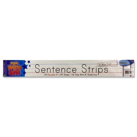 Clever Kidz Magic Wipe off Sentence Strips - White 3" x 24" Pack of 30