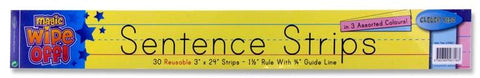 Clever Kidz Magic Wipe off Sentence Strips - Assorted Colours 3" x 24" Pack of 30
