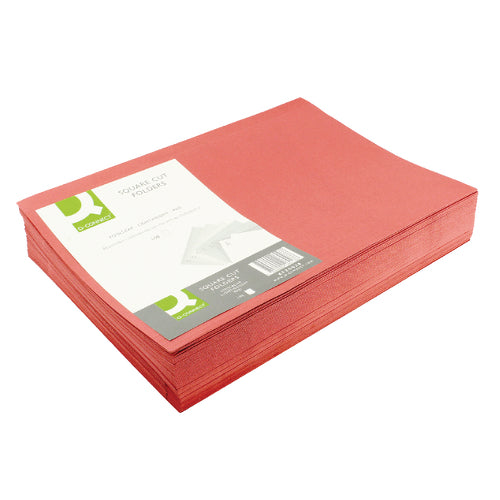 Q-Connect Square Cut Folder Lightweight 180gsm Foolscap Red (Pack of 100)