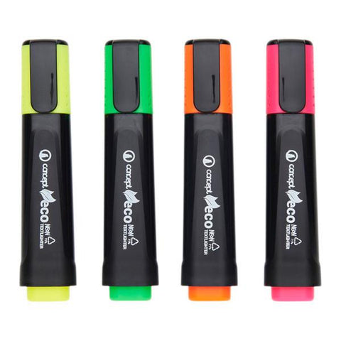 Concept Green Box 4 Assorted 1-4.5mm Eco Chisel Tip Textlighter - Neon
