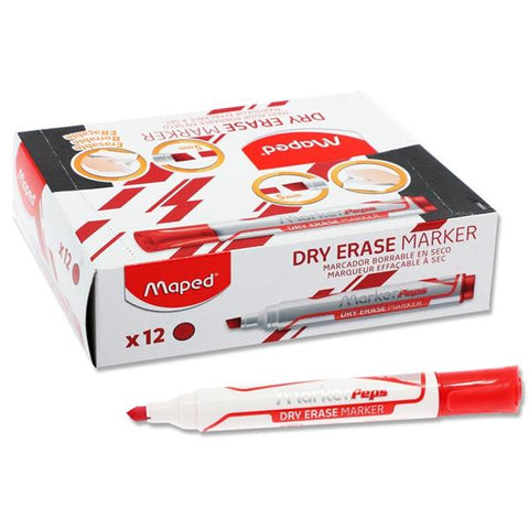 Maped Jumbo Chisel Tip Dry Erase Marker Box 12 - Red