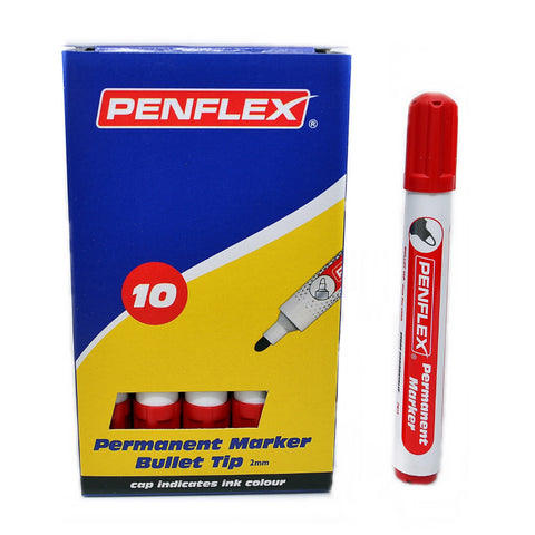 Penflex 15mm Barrel Permanent Markers – Red Bullet Tip 10 Pack