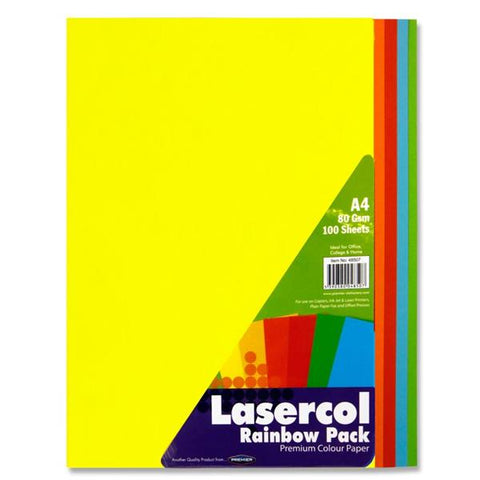 Lasercol A4 Assorted Colour Paper 100 Sheets 80gsm - Rainbow