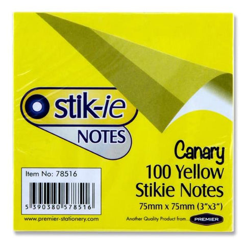 Stik-ie Notes 75 x 75mm - Yellow 100 Pack