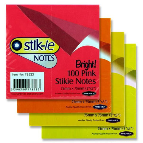 Stik-ie Notes 75 x 75mm - Assorted Colour 4 Pack