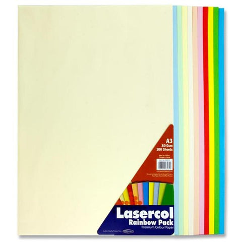 Lasercol A3 80gsm Colour Paper 100 Sheets - Rainbow