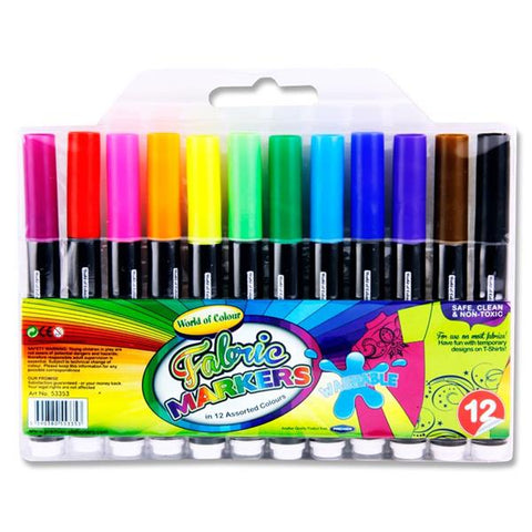 World of Colour Washable Fabric Markers Pack 12