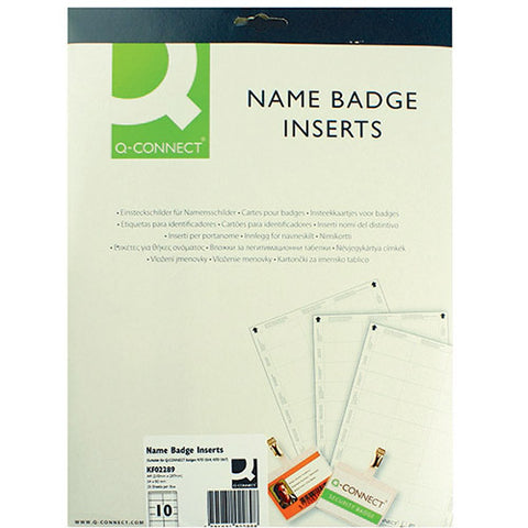Q-Connect Name Badge Inserts 54x90mm 10 Per Sheet (25 Pack)
