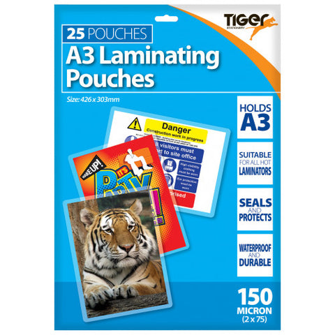Tiger A3 Pack 25 150M Laminating Pouches