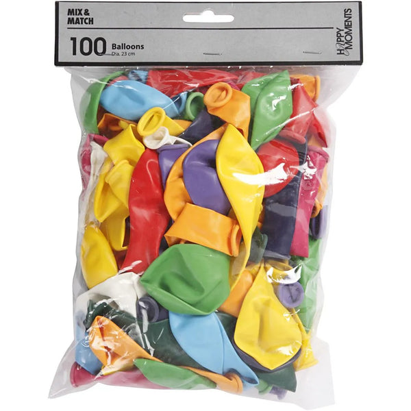 Balloons - Round Assorted Colours 23 cm Pack of 100