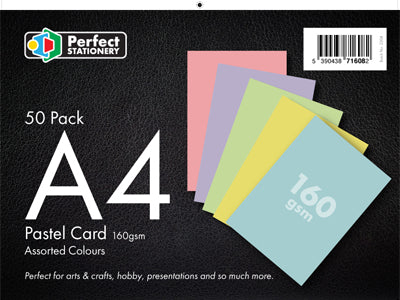 Perfect A4 Assorted Pastel Card 160gm Pack 50