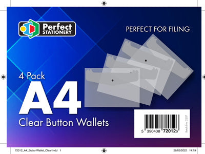 Perfect A4 Clear Bag Button Wallets - Pack 4
