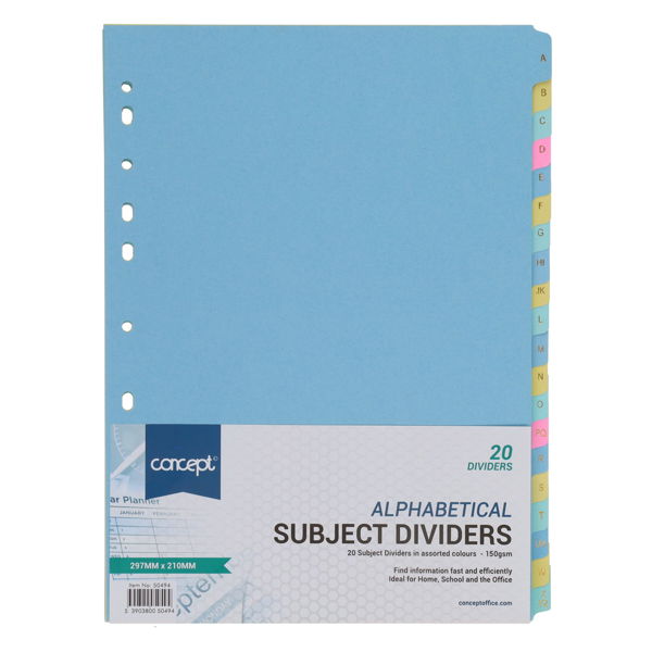 Concept Multi-Coloured A-Z Dividers 20 Part