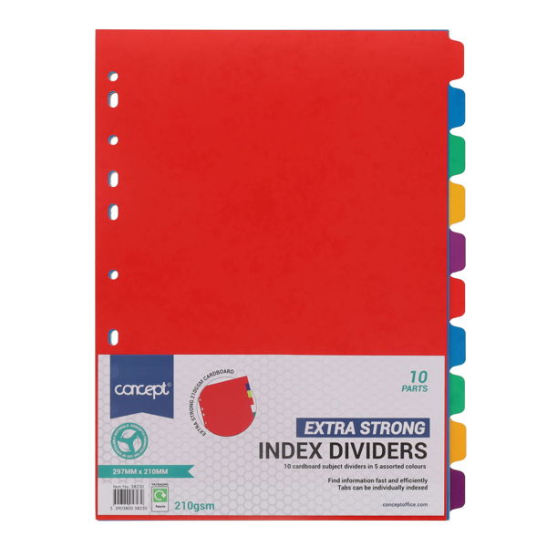 Concept 210gsm Extra Strong Index Dividers - 10 Part