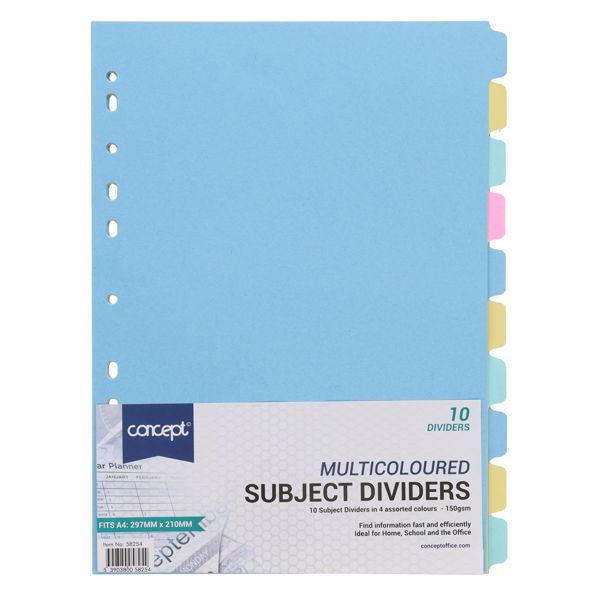 Concept Multi-Coloured Subject Divider 10 Part