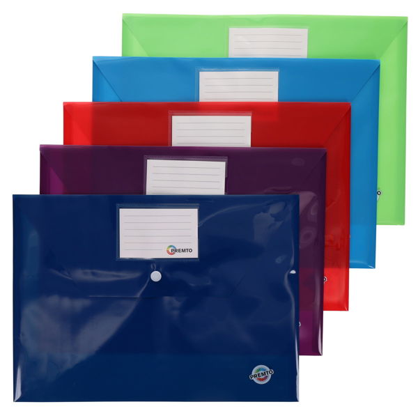 Premto A4 Button Document Wallets - Assorted Pack of 5