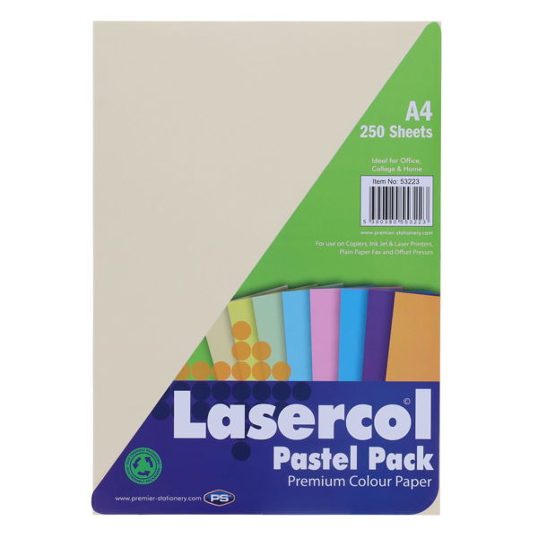 Lasercol A4 Assorted Colour Paper 250 Sheets 80gsm - Pastel