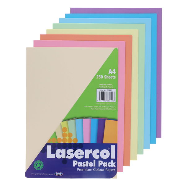 Lasercol A4 Assorted Colour Paper 250 Sheets 80gsm - Pastel