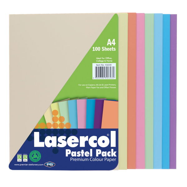 Lasercol A4 Assorted Colour Paper 100 Sheets 80gsm - Pastel