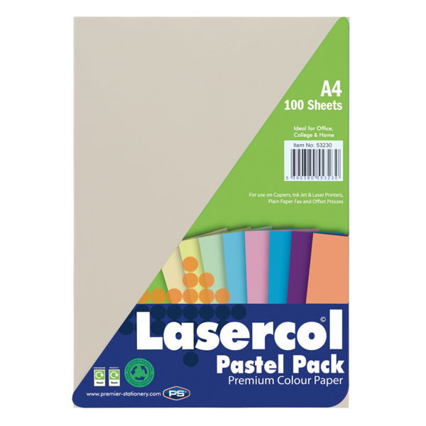 Lasercol A4 Assorted Colour Paper 100 Sheets 80gsm - Pastel