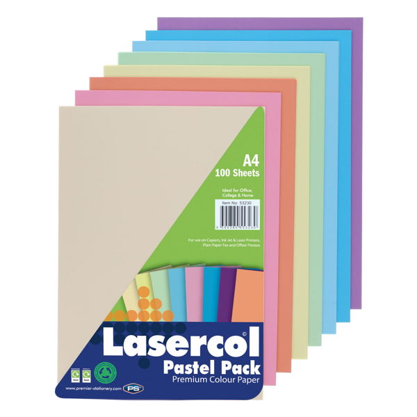 Lasercol A4 Assorted Colour Paper 100 Sheets 80gsm - Pastel