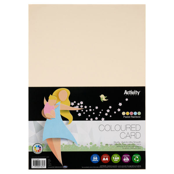 Premier Activity A4 160gsm Card 50 Sheets - Rainbow Pastel