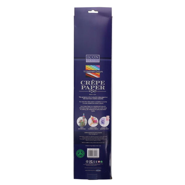 Icon Craft Assorted Colour Crepe Paper - 10 Pack