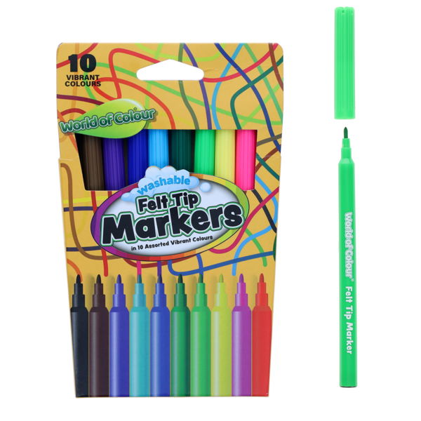 World of Colour Felt Tip Markers Assorted Colours 10 Pack