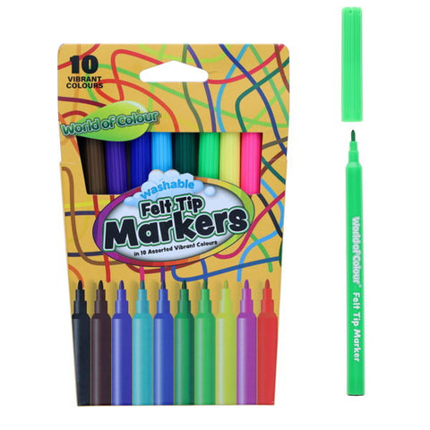 World of Colour Felt Tip Markers Assorted Colours 10 Pack