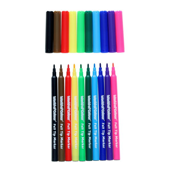 World of Colour Felt Tip Markers Assorted Colours 10 Pack