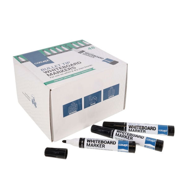 Concept Bullet Tip Whiteboard Markers - Black Box of 48