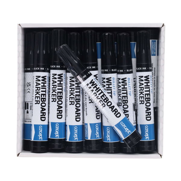 Concept Bullet Tip Whiteboard Markers - Black Box of 48