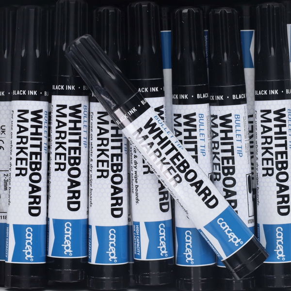 Concept Bullet Tip Whiteboard Markers - Black Box of 48