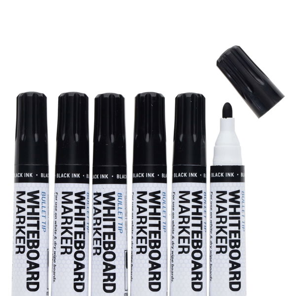 Concept Bullet Tip Whiteboard Markers - Black Box of 48