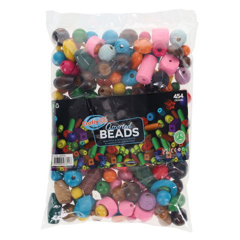 Wooden Beads Assorted Colours & Sizes - 454g