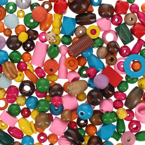 Wooden Beads Assorted Colours & Sizes - 454g