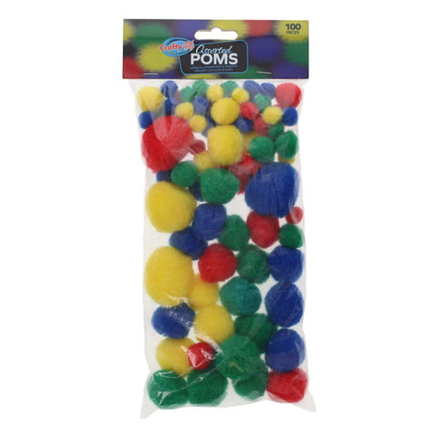 Crafty Bitz Assorted Pom Poms - Primary Colours Pack 100