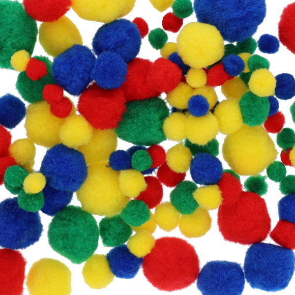 Crafty Bitz Assorted Pom Poms - Primary Colours Pack 100