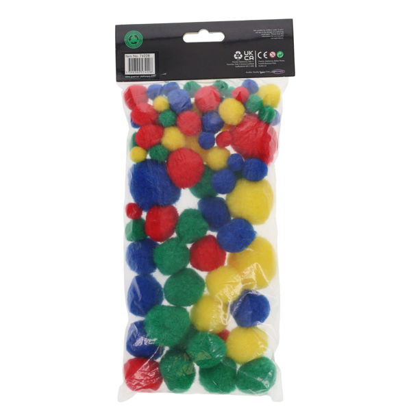 Crafty Bitz Assorted Pom Poms - Primary Colours Pack 100