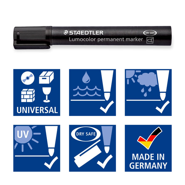 Staedtler Lumocolor Permanent Markers Bullet Tip Black Box 10