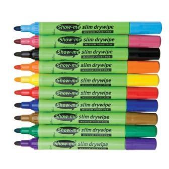 Show-me Pupils Slim Barrel Drywipe Pens Medium Tip Pack of 10 Assorted Colours
