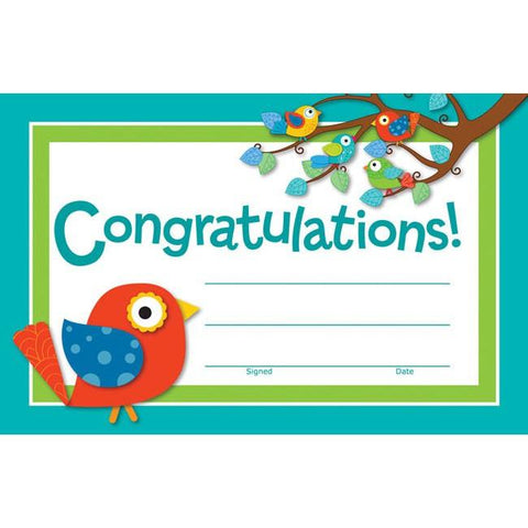 Boho Birds Congratulations Reward Certificates (8 1/2" x 5 1/2") - Pack of 30