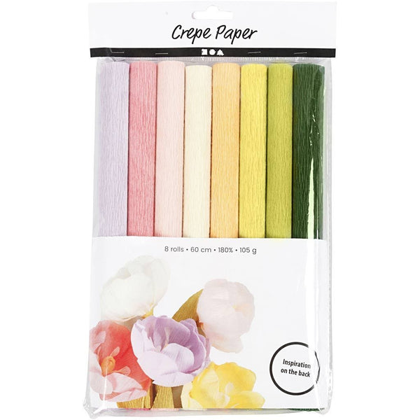 Crepe Paper Assorted Pastel Colours 8 Rolls
