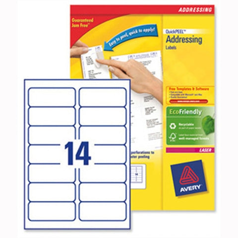 Avery Laser Address Labels Quick PEEL 99.1x38.1mm 14 Per Sheet White (Pack of 1400)